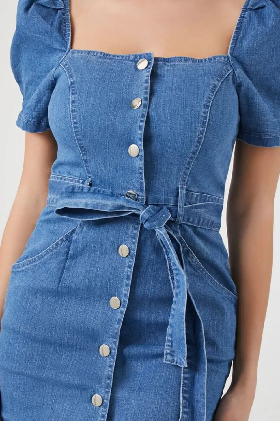 Puff-Sleeve Denim Mini Dress