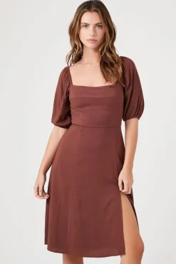Puff-Sleeve Midi Dress