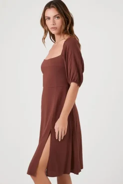 Puff-Sleeve Midi Dress