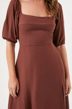 Puff-Sleeve Midi Dress