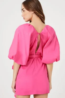 Puff-Sleeve Poplin Dress