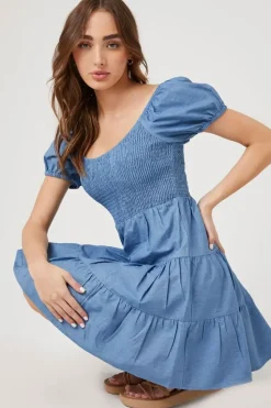 Puff-Sleeve Tiered Babydoll Dress