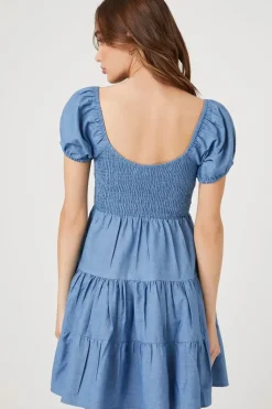 Puff-Sleeve Tiered Babydoll Dress