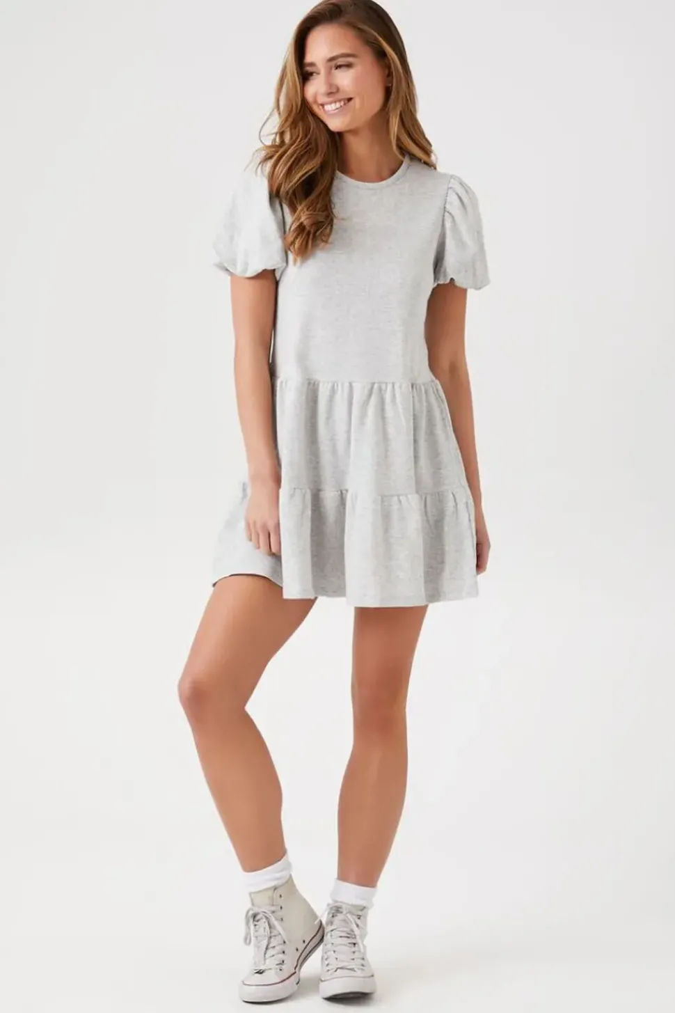 Puff-Sleeve Tiered Mini Dress