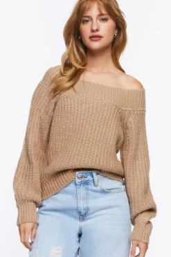 Purl Knit Off-The-Shoulder Sweater