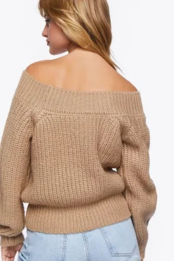 Purl Knit Off-The-Shoulder Sweater