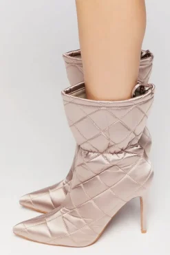 Quilted Satin Heel Booties