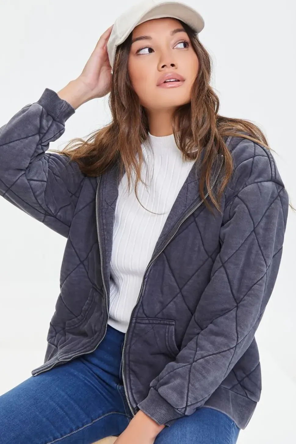 Quilted Zip-Up Hoodie