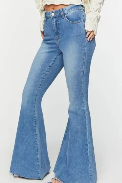 Raw-Cut Mid-Rise Flare Jeans