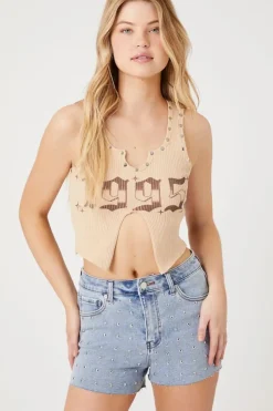 Raw-Cut Studded Denim Shorts