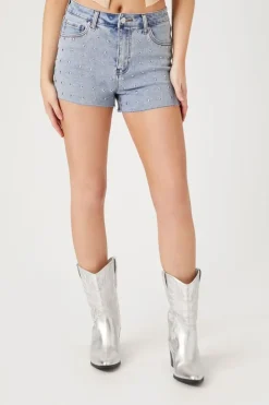 Raw-Cut Studded Denim Shorts