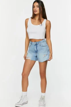 Recycled Cotton Distressed Denim Shorts