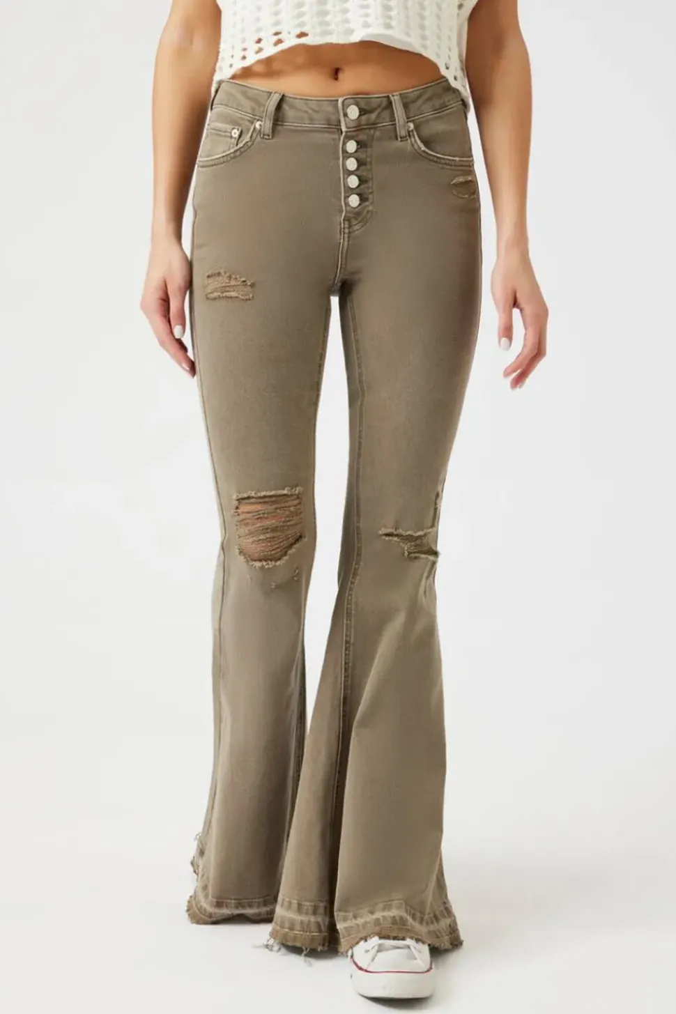 Recycled Cotton Distressed Flare Jeans