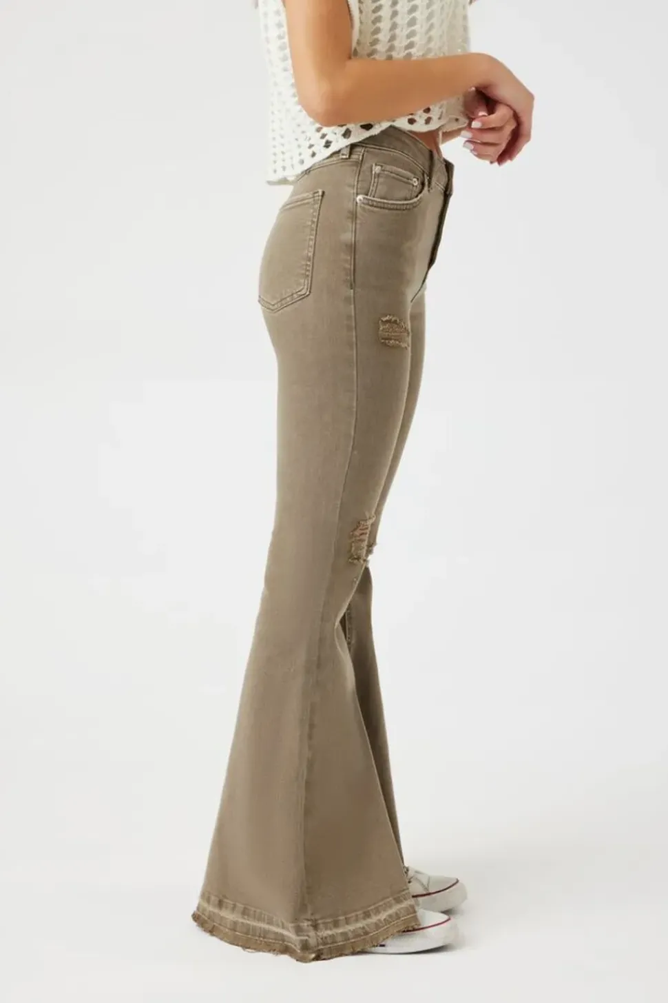 Recycled Cotton Distressed Flare Jeans