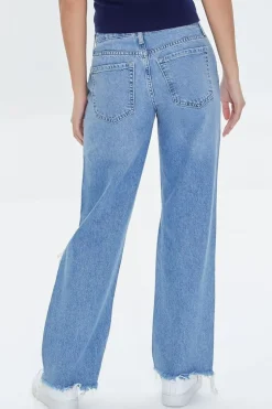 Recycled Cotton Distressed Straight-Leg Jeans