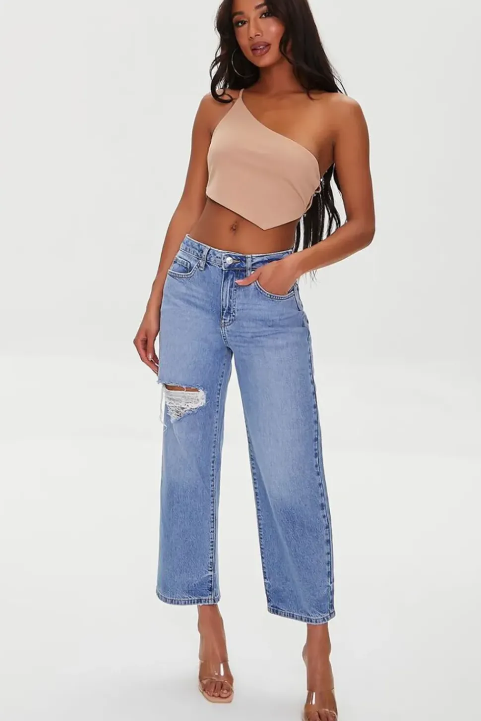 Recycled Cotton Distressed Straight-Leg Jeans