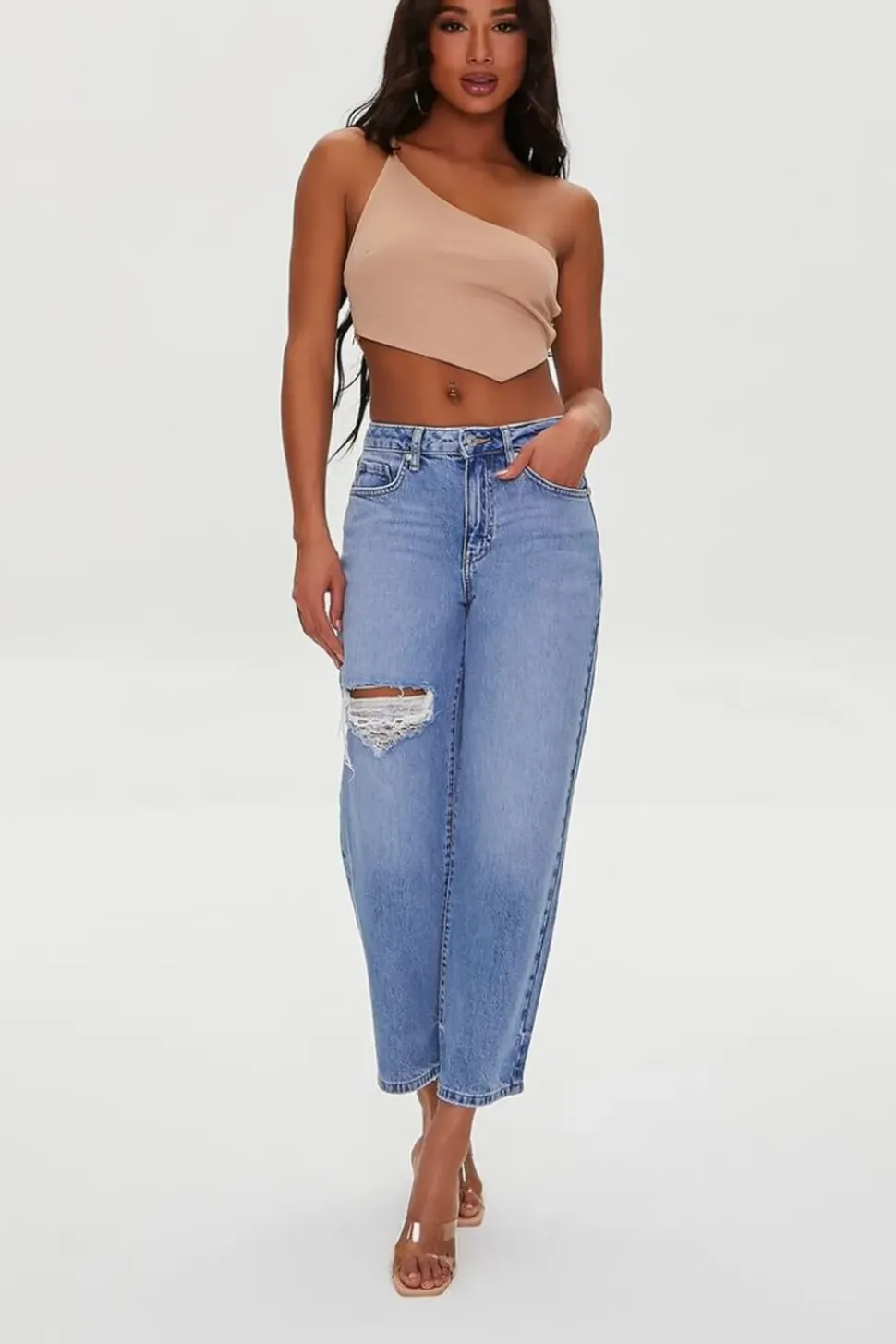 Recycled Cotton Distressed Straight-Leg Jeans