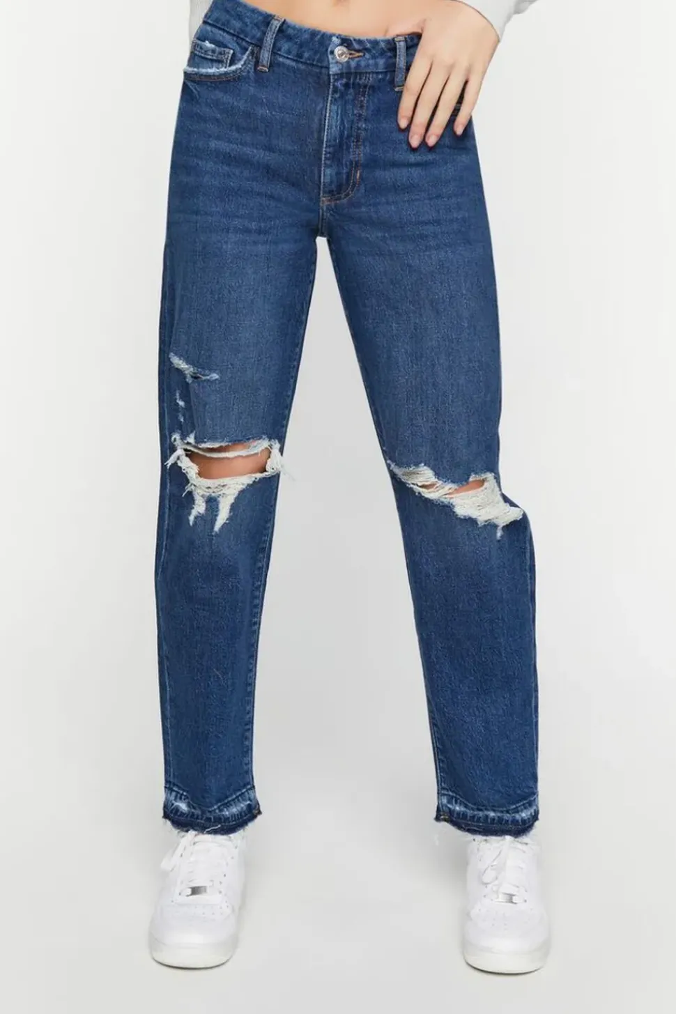Recycled Cotton Distressed Straight-Leg Jeans
