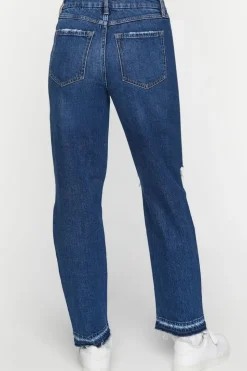 Recycled Cotton Distressed Straight-Leg Jeans