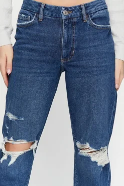 Recycled Cotton Distressed Straight-Leg Jeans