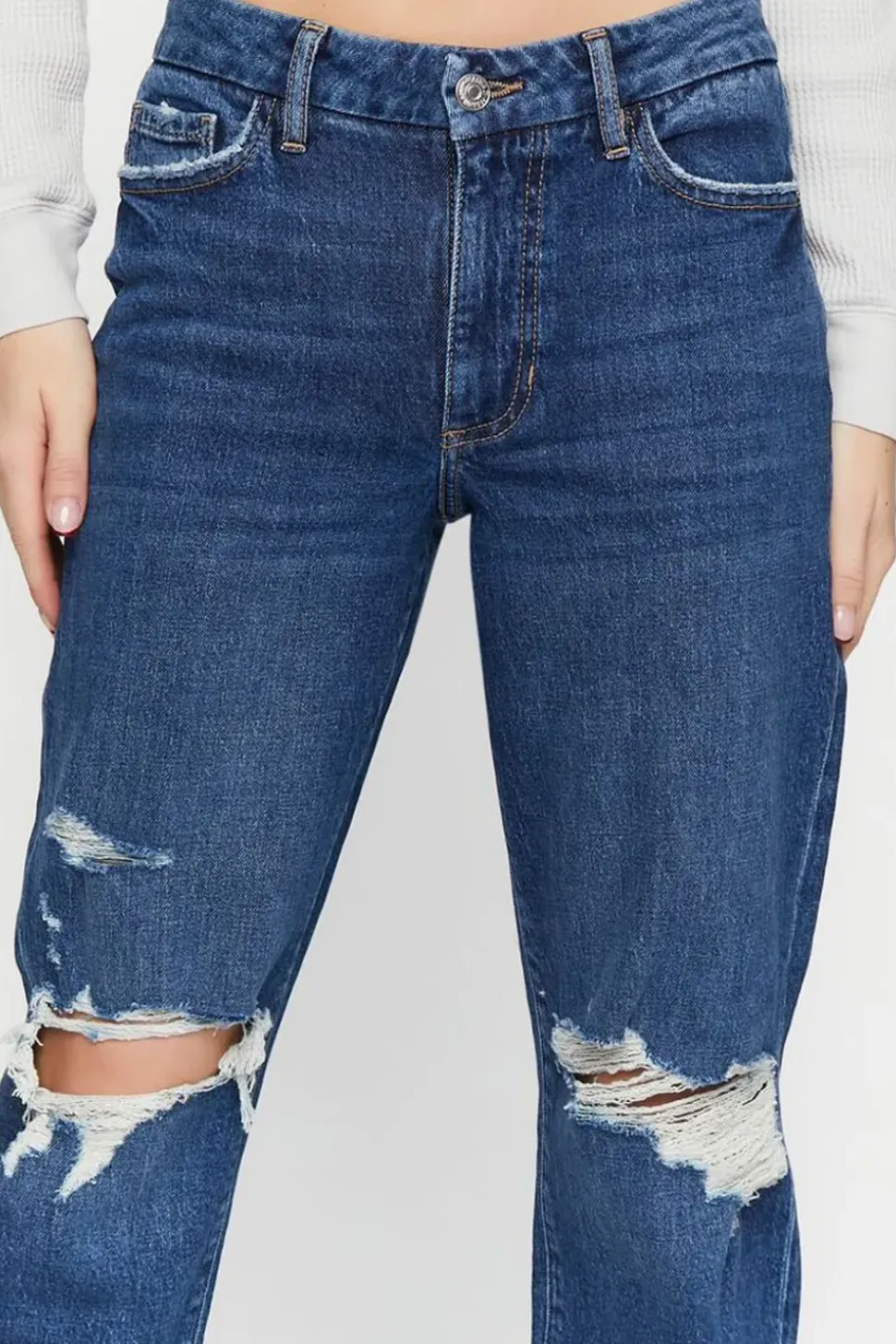Recycled Cotton Distressed Straight-Leg Jeans