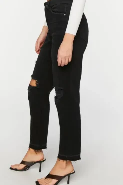 Recycled Cotton Distressed Straight-Leg Jeans