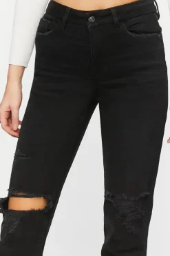Recycled Cotton Distressed Straight-Leg Jeans