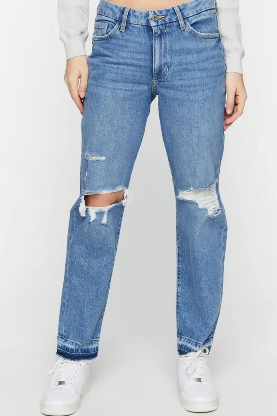 Recycled Cotton Distressed Straight-Leg Jeans