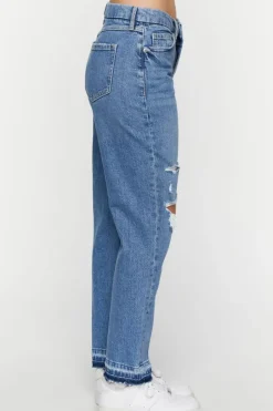 Recycled Cotton Distressed Straight-Leg Jeans