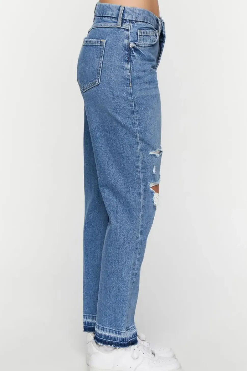 Recycled Cotton Distressed Straight-Leg Jeans