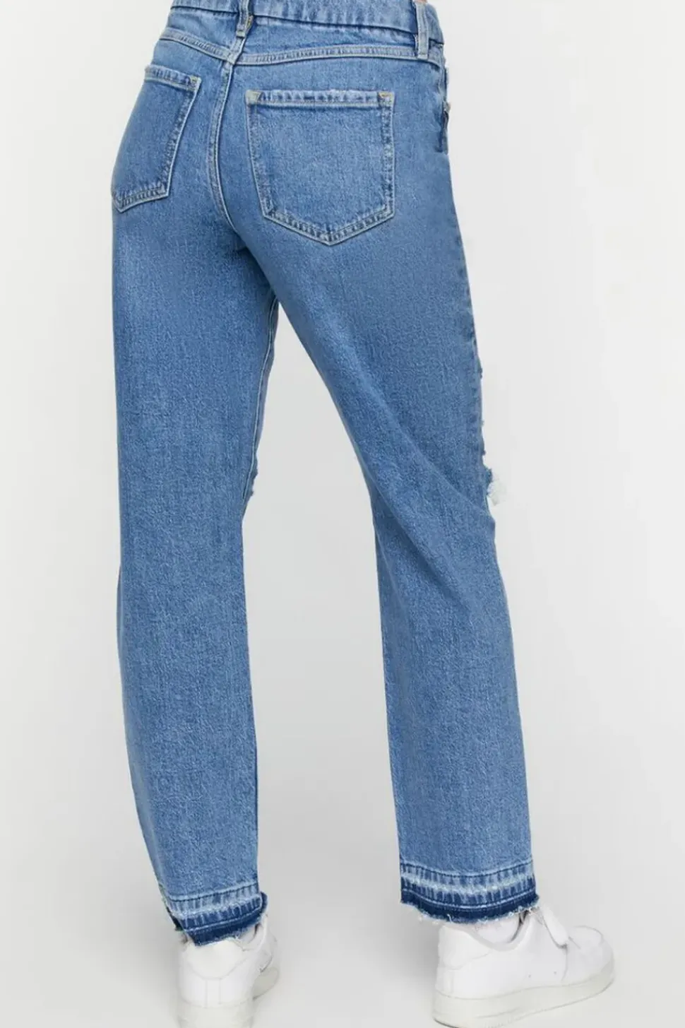 Recycled Cotton Distressed Straight-Leg Jeans
