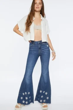 Recycled Cotton Embroidered Floral Flare Jeans