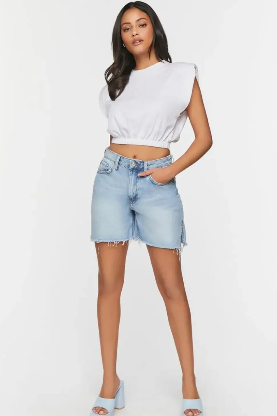 Recycled Cotton Frayed Denim Shorts