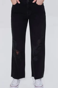 Recycled Cotton Frayed Mid-Rise Baggy Jeans