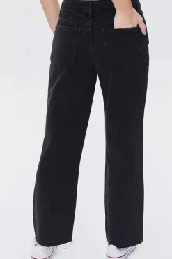 Recycled Cotton Frayed Mid-Rise Baggy Jeans
