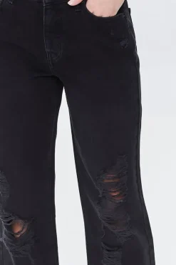 Recycled Cotton Frayed Mid-Rise Baggy Jeans