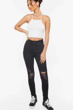 Recycled Cotton High-Rise Distressed Jeans