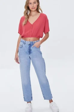 Recycled Cotton Raw-Cut Mom Jeans