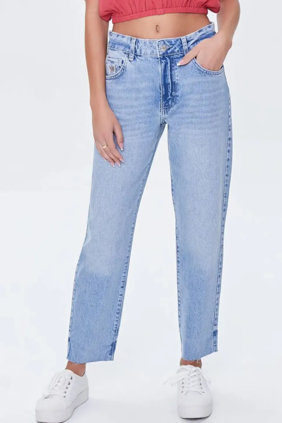 Recycled Cotton Raw-Cut Mom Jeans
