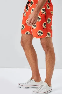 Recycled Nylon Palm Tree Print Swim Trunks