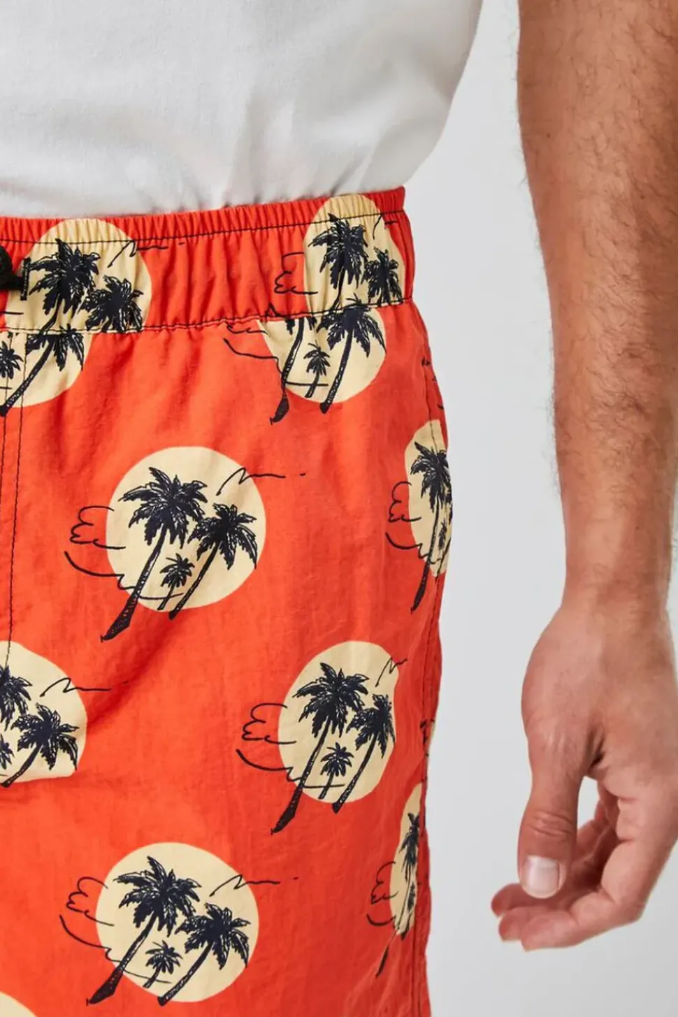 Recycled Nylon Palm Tree Print Swim Trunks