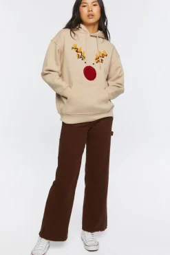 Reindeer Embroidered Graphic Hoodie