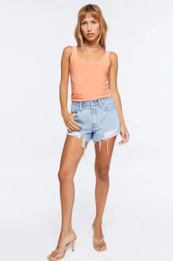 Retro Frayed Distressed Denim Shorts