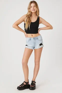 Retro High-Rise Lace Denim Shorts