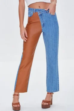 Reworked Faux Leather Jeans