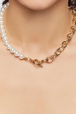 Reworked Faux Pearl Toggle Necklace