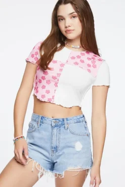 Reworked Floral Print Cropped Tee