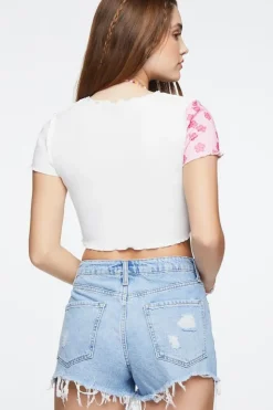 Reworked Floral Print Cropped Tee