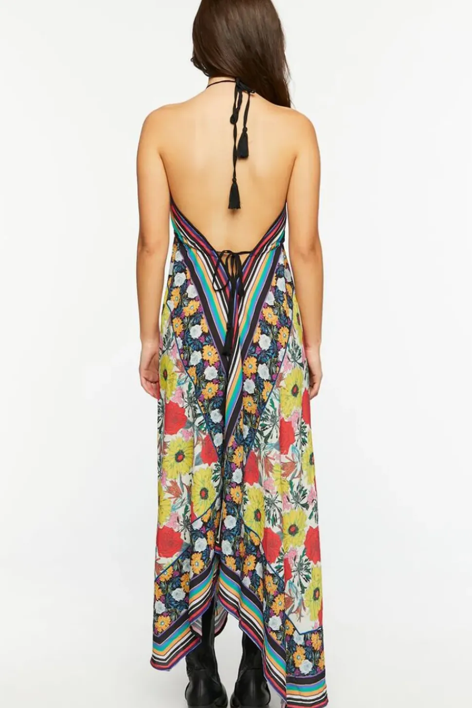 Reworked Floral Striped Halter Midi Dress