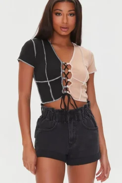 Reworked Lace-Up Crop Top